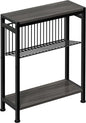 End Table for Small Space, 3-Tier Narrow Side Table with Magazine Holder,Slim Nightstand, Skinny Snack Couch Table in Living Room, Bedroom Study and Balcony (Grey)