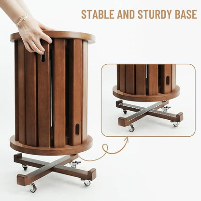 CozyDH 4-in-1 Nesting Side Tables, Stackable Stools Set of 4, Wooden Round End Table with Wheels, Small Coffee Table Nightstand for Bedroom Living Room, Walnut