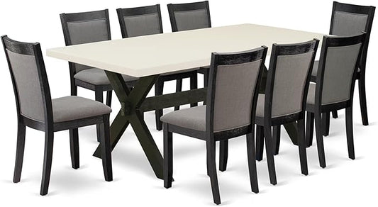 East West Furniture X627MZ650-9 9 Piece Dining Table Set Includes a Rectangle Dining Room Table with X-Legs and 8 Dark Gotham Grey Linen Fabric Parsons Chairs, 40x72 Inch, Multi-Color