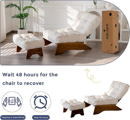 MAXYOYO Accent Chair with Ottoman Adjustable Backrest, Tufted Living Room Chair Upholstered Lounge Chair with Footrest Set, Modern Chair Cozy Reclining Chair for Reading Room, Beige