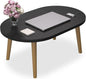 Small Coffee Table for Small Space, Low Table, Floor Table Desk for Sitting on The Floor, Japanese Coffee Table for Living Room, Tatami Tea Tables with Solid Wood Legs, Oval Coffee Tables, Black