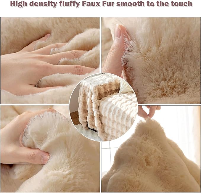 Soft Warm Faux Fur Sofa Cover Thick Shaggy Fuzzy Sectional Couch Cover Plush Furniture Cover Fluffy Furniture Cover for Couch Sofa Bed(Khaki,71" x 134")
