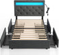 Rolanstar Twin Bed Frame with 4 Storage Drawers and Charging Station,Twin Bed with Led Lights, 2 USB & 1 Type C, Adjustable Headboard 38.9/40.8 Inches, No Box Spring Needed, Grey