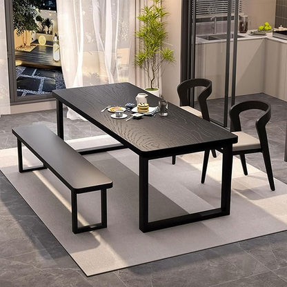 Solid Wood Dining Table for 4-6 People, 55 inch Long Farmhouse Kitchen Dining Table, Rectangular Dining Tables in The Dining Room, Kitchen, and Living Room, Black