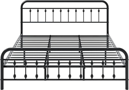 Allewie 14 Inches King Size Metal Platform Bed Frame with Victorian Style Iron-Art Headboard/Footboard, Mattress Foundation, Easy Assembly, Under Bed Storage, No Box Spring Required, Black
