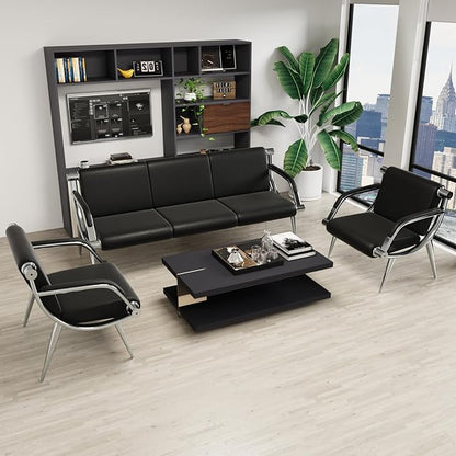wonline 5 Seat Waiting Room Chair with Armrest PU Leather Office Furniture, Office Guest Seating Lobby Conference Reception Chairs for Airport Clinic Hospital Bank Salon Barber(Black)
