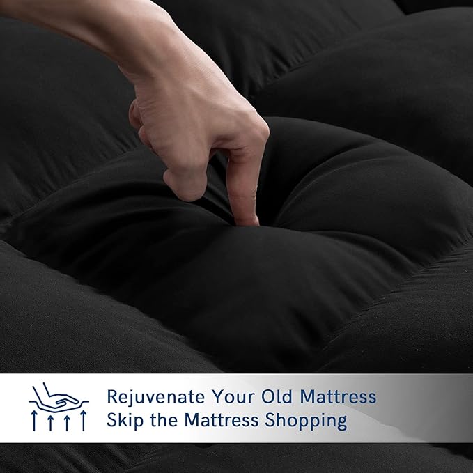 ELEMUSE Cal King Black Mattress Topper for Back Pain, Extra Thick Mattress Pad Cover, Plush Soft Pillowtop with Elastic Deep Pocket, Overfilled Down Alternative Filling