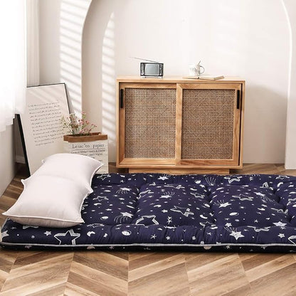 Navy Star Futon Mattress Japanese Floor Mattress Tatami Floor Mat Foldable Bed Portable Camping Mattress Kids Sleeping Pad Floor Lounger Couch Bed Queen Size