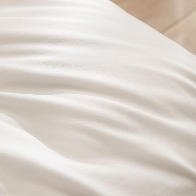 BESTOUCH Duvet Cover Set 100% Washed Cotton Linen Feel Super Soft Comfortable Chic Lightweight 3 PCs Home Bedding Set Solid Off White Full/Double