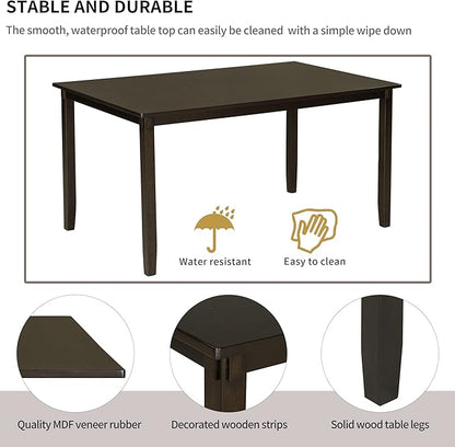 6 Pieces Dining Table Set with 60" Rectangle Kitchen Desk,Living Room Furniture W/ 4 "X-Shaped Curved Backres Fabric Chairs & 1 Bench,for Restaurant,Home Bistro,Espresso