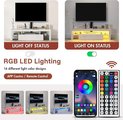 Redkey Modern TV Stand with Mount - TV Console with 2AC Outlets - Television Stands with RGB Led Light for 75 Inch TVs - Double Cabinet - 40°Adjustable Amplitude - White