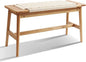 33.5" L Wood Dining Bench Indoor, 100% Natural Solid Oak Bed Bench Hand Woven Enterway Bench Small Bench for Dining Room, Bedroom, Kitchen (Creamy White)