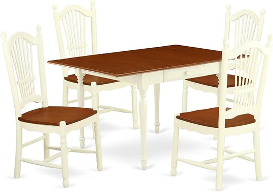 East West Furniture MZDO5-WHI-W 5 Piece Dining Room Furniture Set Includes a Rectangle Kitchen Table with Dropleaf and 4 Dining Chairs, 36x54 Inch, Buttermilk & Cherry