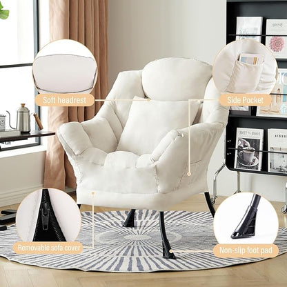 Lazy Chair with Pillow for Living Room, Modern Lounge Accent Chair with Armrests, Leisure Sofa Chair Set, Reading Chair for, Bedroom, Dorm Room, Office, Beige