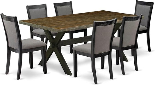 East West Furniture X677MZ650-7 7 Piece Kitchen Table & Chairs Set Consist of a Rectangle Dining Table with X-Legs and 6 Dark Gotham Grey Linen Fabric Parson Chairs, 40x72 Inch, Multi-Color