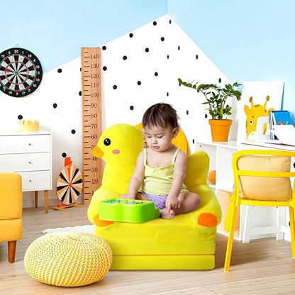Duck Kids Couch Fold Out 2-in-1 Toddler Sofa Fold Out with Blanket, Soft Toddler Chair Comfy for Boys Girls Baby, Convertible Sofa to Lounger for Napping Reading Playing Christmas, Yellow