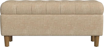 HomePop Home Decor | Tufted Ainsley Button Storage Ottoman Bench with Hinged Lid | Ottoman Bench with Storage for Living Room & Bedroom, Light Tan Textured Solid