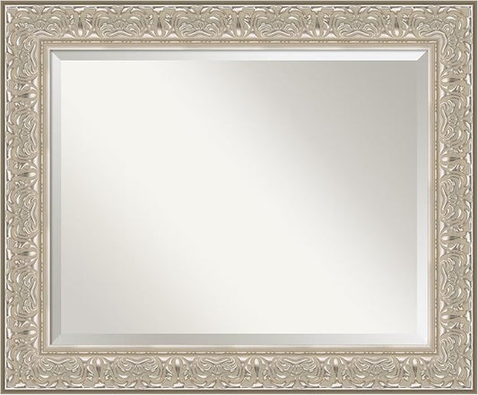 Amanti Art Silver Bathroom Mirror for Over Sink, 29x35 Luxe Silver Cream Rectangle Vanity Mirror, Large Traditional Frame, Hangs Horizonally and Vertically, Bathroom Wall Decor, Beveled Edge