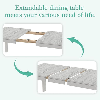 6-Piece Solid Wood Dining Table Set for 6, Modern Breakfast Dinette Extendable Kitchen Table with Chairs for Dining Room, Kitchen, Grey