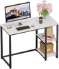 SINPAID 40IN Computer Desk with Shelves, Cream White Sturdy Small Desk for Bedroom, Modern Gaming Table, Office Furniture