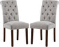 COLAMY Button Tufted Dining Chairs Set of 2, Parsons Upholstered Fabric Dining Room Chairs Kitchen Chairs with Wood Legs and Padded Seat, Light Grey