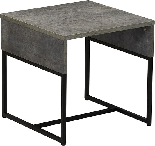 Household Essentials Wrap Square Side End Table Rustic Slate Concrete and Black Metal
