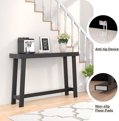 Bamboo Wood Entryway Table 47.2" Console Table, Narrow Sofa Table with Support Beam for Entrance, Hallway, Living Room, Bedroom, Foyer(Black)