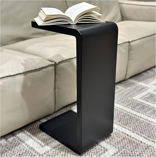 C Shaped End Table, Solid Wood C Side Table for Couch Sofa and Bed, Sofa Tables That Slide Under for Space Saving, Small Snack C Tables for Living Room Bedroom (H 24.4″ - Black, 1)