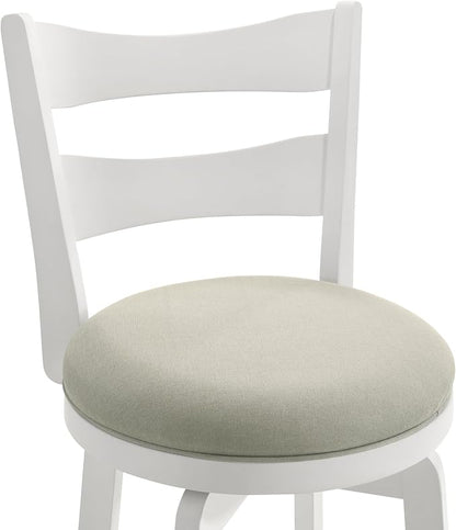 Armen Living Blair 26 in. Matte White Counter Height Rubberwood Swivel Barstool with Fog Fabric Seat - Set of 3