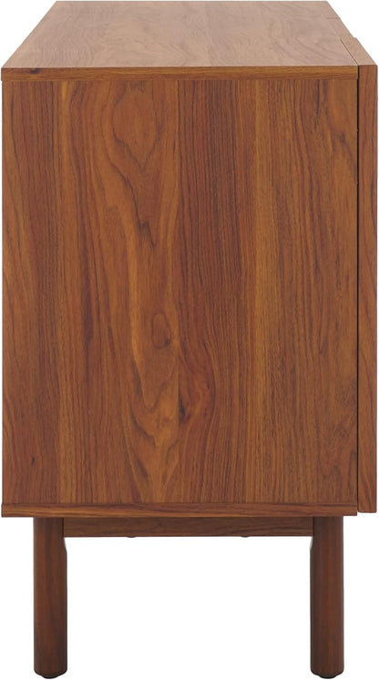 SAFAVIEH Aino TV Stand for up to 60" Flatscreen – Walnut Brown with Rattan Mesh, 3 Doors with Interior Storage, Sideboard Cabinet, Entertainment Media Console (MED9618A)
