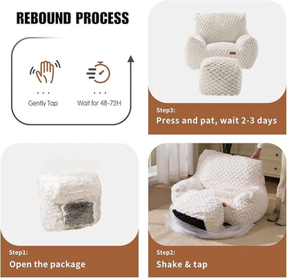 Bean Bag Chair with Ottoman, Modern Giant Bean Bag Couch Sofa with Footstool, Lounge Large Bean Bag Chairs for Adults Teens, Comfy Faux Fur Reading Chair for Bedroom, Living Room