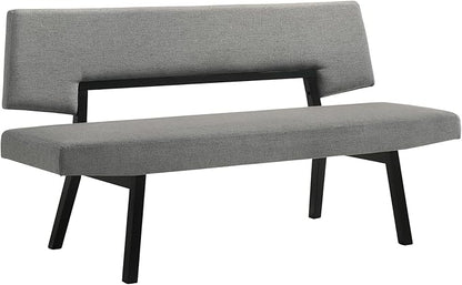Armen Living Channell Mid Century Modern 5 Piece Black Wood Dining Table Set with Benches in Charcoal Fabric