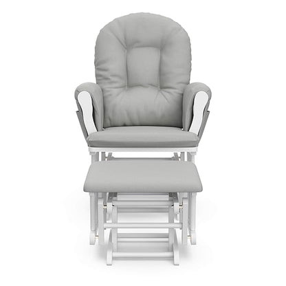 Storkcraft Premium Hoop Glider & Ottoman (White/Light Gray) — GREENGUARD Gold Certified Nursery Glider, Solid Wood Craftsmanship, Smooth-Gliding Nursery Chair and Ottoman, Award-Winning