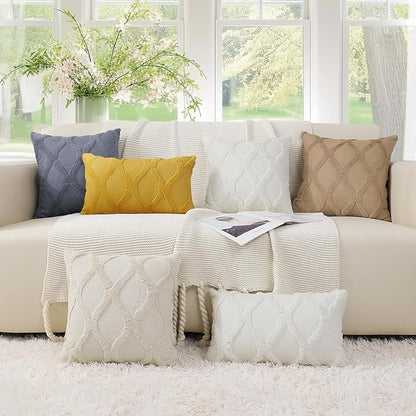 decorUhome Throw Pillow Covers 20x20 Inch Set of 2, Soft Plush Faux Fur Wool Cream White Couch Pillow Covers, Decorative Neutral Pillow Cases for Bed Sofa Living Room Home Decor
