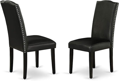 East West Furniture ESEN3-BCH-69 3 Piece Kitchen Table & Chairs Set Contains a Round Dining Room Table with Pedestal and 2 Black Faux Leather Parson Dining Chairs, 30x30 Inch, Black & Cherry