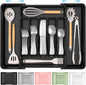 Extra Large Expandable Silverware Organizer, BPA-Free Food-Safe Cutlery Flatware Organizer, Kitchen Utensil Drawer Organizer, Adjustable Silverware Holder for Spoons Forks Knives, Black