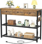 Ecoprsio 47'' Entryway Table with Outlets and USB Ports, Console Table with 3 Drawers, Sofa Table Narrow Long with Storage Shelves for Living Room, Couch, Hallway, Foyer, Kitchen Counter, Rustic Brown