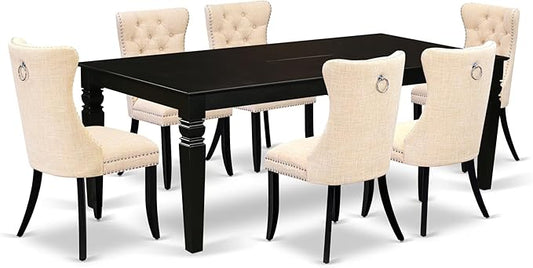 East West Furniture LGDA7-BLK-32 7 Piece Kitchen Table Set Consists of a Rectangle Dining Table with Butterfly Leaf and 6 Polyester Fabric Padded Chairs, 42x84 Inch, Black