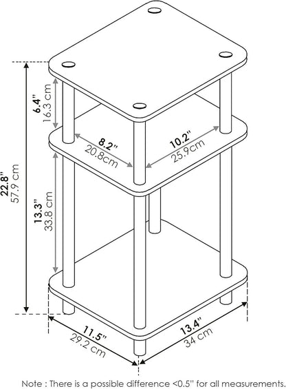 Furinno Just 3-Tier Turn-N-Tube End Table / Side Table / Night Stand / Bedside Table with Plastic Poles, 1-Pack, Columbia Walnut/Black