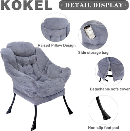 Lazy Chair with Folding Ottoman,Living Room Chairs, Accent Contemporary Lounge Chair, Single Steel Frame Leisure Sofa Chair with Armrests and A Side Pocket (TM10GRAY)