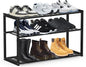 Bamboo Shoe Rack for Entryway, Stackable 3 Tier Shoe Organizer Shelf Storage 9-12 Pairs Shoes Stand Cubby for Closet Door Hallway Bedroom Garage Black, Thanksgiving
