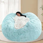 BCU 6FT Bean Bag Chair for Adults and Kids Without Filler Giant Stuffed Animal Storage Cover Soft Faux Fur Floor Chair Cover for Bedroom Living Room, Lake Blue