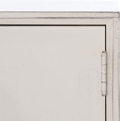 SAFAVIEH Sorrel TV Stand for up to 55" Flatscreen – Distressed White, 2 Doors with Interior Storage, 2 Open Shelves, Entertainment Media Console (MED5701A)