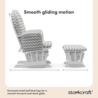 Storkcraft Premium Hoop Glider & Ottoman (White/Gray Chevron) — GREENGUARD Gold Certified Nursery Glider, Solid Wood Craftsmanship, Smooth-Gliding Nursery Chair and Ottoman, Award-Winning