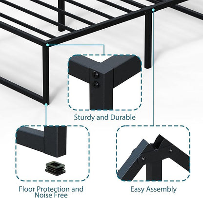 EMODA 16 Inch Narrow Twin Bed Frame 30x75, Heavy Duty Metal Platform No Box Spring Needed, Easy Assembly Noise Free, Black