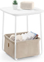 VASAGLE End Table, Side Table with Fabric Basket, Modern Nightstand, Square Bedside Table, for Living Room, Bedroom, Matte White and Camel Brown ULET229W10