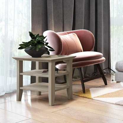 SIMPLIHOME Acadian 14-inch Wide Solid Wood Narrow End Table in Distressed Grey, Transitional-Style Side Table for Living Room, Bedroom, or Family Room with 2 Open Shelves
