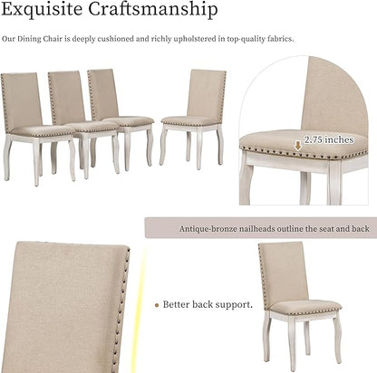 5 Pieces Dining Table Set with 43" Round Extendable Desk,Living Room Furniture W/ 4 Upholstered Curved Legs Chairs,for Restaurant,Home Bistro,Oak Natural Wood+Antique White
