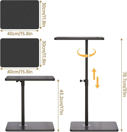 NiHome Minimalist Height Adjustable End Table, 360° Rotatable Sofa Armrest Side Tray Table, Adjustable Legs Space-Saving Couch Bedside TV Tray C-Shaped End Table Snack Table for Eating(Black)