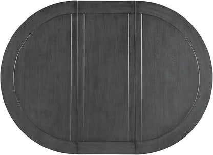Merax 5-Piece Extendable Dining Table and 4 Upholstered Chairs, Round Oval Dining Table Set for 4, Wood MDF Kitchen Table Set with Removable Leaf for Dining Room, 42" to 58" (Grey+White)